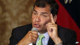 Rafael Correa at news conference in December 2012