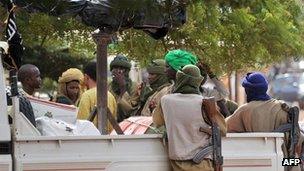 A photo taken on September 21, 2012 shows a group of armed Islamists gathered in the Malian city of Gao