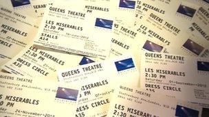 A pile of Les Miserables tickets belonging to Sally Frith