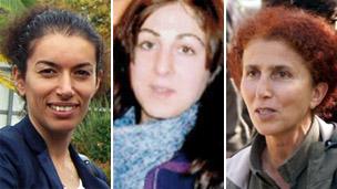 Composite image of PKK activists Fidan Dogan (l), Leyla Saylemez (c), and Sakine Cansiz (r)