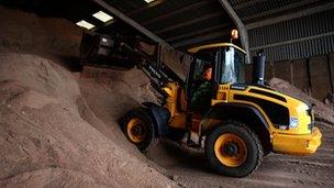 Digger shifts road salt in Huntingdon