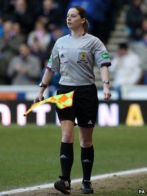 Lorraine Clark: First woman to officiate Ibrox match - BBC News