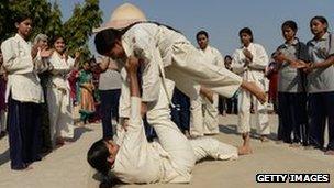 Indian women practise judo