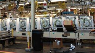 Washing machines at the Whirlpool factory in Clyde