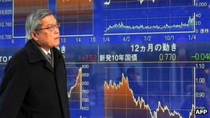 Share price screens in Tokyo