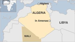 Map of Algeria showing In Amenas