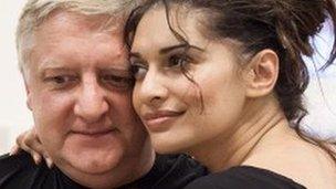 Sophiya Haque, with Simon Russell Beale in rehearsal for Privates on Parade