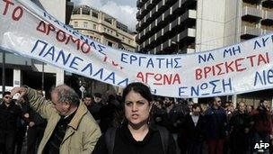 Greek striking workers in Athens in December 2012