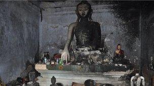 Photos of damaged Buddhist temples