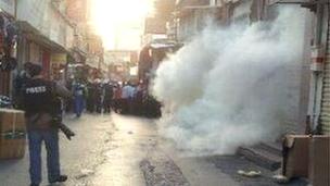 Tear gas cloud on Manama street (25/01/13)