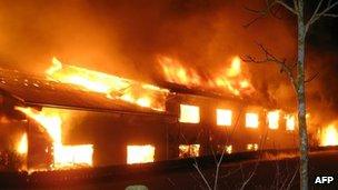 The fire at Rotfelden farm, Germany, early on 31 January