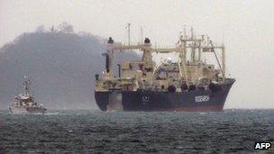 One of the Japanese whaling vessels leaves port on 28 December 2012