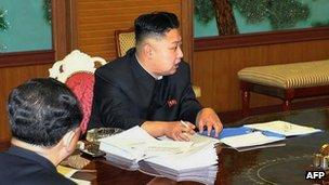 Kim Jong-un at a high level meeting in Pyongyang (27 Jan 2013)