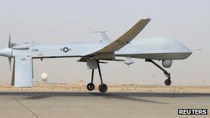 An MQ-1B Predator from the 46th Expeditionary Reconnaissance Squadron takes off from Balad Air Base in Iraq, in this file photograph taken on 12 June 2008