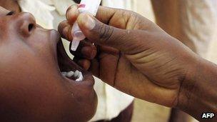 Nigerian boy being vaccinated against polio in Kano in 2005