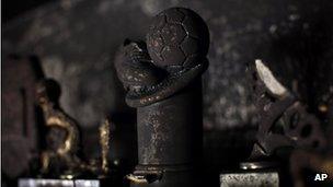 Charred trophies in the offices of Beitar Jerusalem