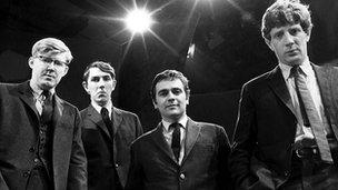 Alan Bennett, Peter Cook, Dudley Moore and Jonathan Miller in Beyond the Fringe