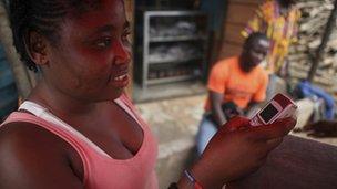 A girl at a telecentre kiosk in Sierra Leone