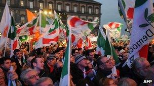 Bersani supporters attend a rally