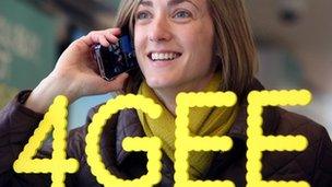 Woman using new 4G network from EE