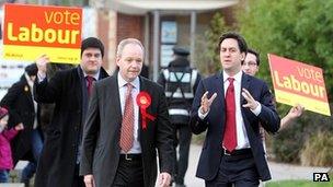 Labour leader Ed Miliband and the party's candidate John O'Farrell