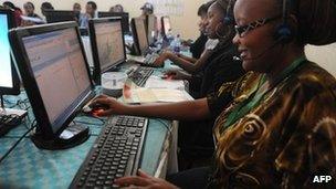 Kenyan electoral officials make final touches at the election centre's call centre on 1 March 2013 in Nairobi
