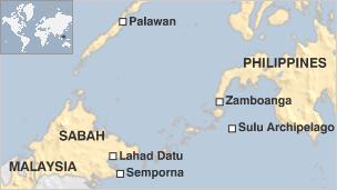 Map showing Sabah and south-east Philippines