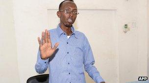 Abdiaziz Abdinur Ibrahim in court in Mogadishu (3 March 2013)