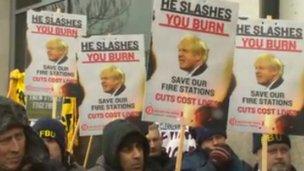 Fire Brigade Union members protest against the cuts