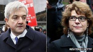 Chris Huhne and Vicky Pryce arriving at Southwark Crown Court earlier