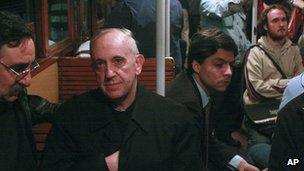 Cardinal Jorge Mario Bergoglio travels on the underground in Buenos Aires, Argentina, in 2008