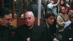 Former cardinal Jorge Mario Bergoglio travelling on Buenos Aires subway in 2008
