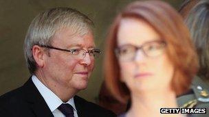 File image of Kevin Rudd and Julia Gillard, taken on 5 March 2013