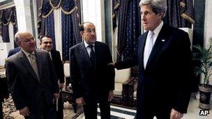 John Kerry (right) and Iraqi Prime Minister Nouri al-Maliki (second right), 24 March 2013
