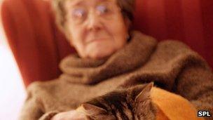 Elderly woman with her cat