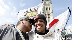 David Kawapit after finishing a 1600km (994 mile) trek to Ottawa, Canada 25 March 2013