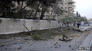 Scene of suspected car bomb, Damascus. 26 March 2013