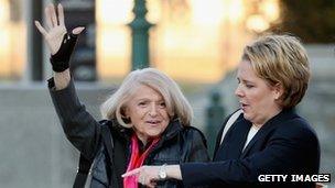 Edith Windsor arrives at the Supreme Court to hear her case against Doma in Washington DC 27 March 2013