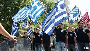 Golden Dawn activists in black shirts - file pic
