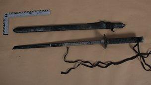 Samurai sword in Joss Stone case