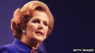 Margaret Thatcher gives a speech at her party conference in Brighton