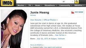 Screenshot of Junie Hoang's IMDb profile