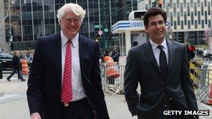 William Koch (left) arrives at court with his lawyer, in New York 12 April 2013