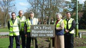 Councillor Peter Burt (third left) at UK's first roundabout