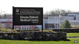 The entrance of the Devens Federal Medical Center in Devens, Massachusetts on 26 April 2013