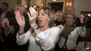 Progressive party supporters celebrate, Reykjavik 27 April 2013