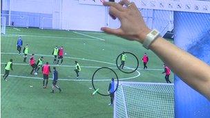 Recording of footballers training