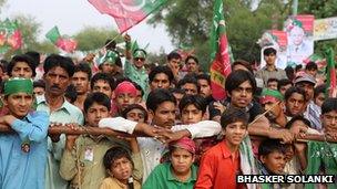 Crowds at a rally for Imran Khan