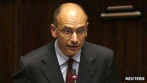 Italian Prime Minister Enrico Letta speaks in the lower house of parliament in Rome