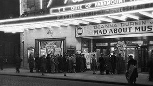 People queuing at the Paramount Cinema in Manchester to see Deanna Durbin in Mad About Music in November 1938